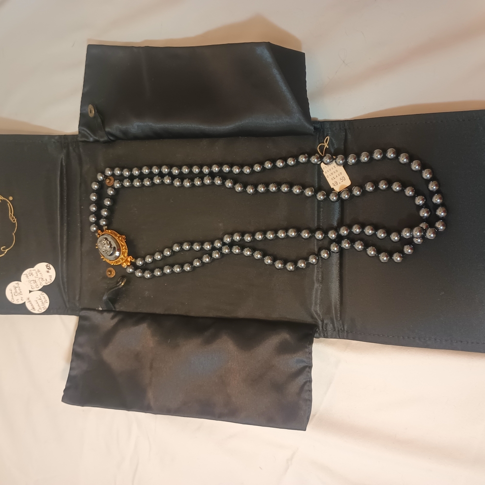 Vintage Menorca Hematite Pearl And Brass Necklace/ Broach. *PRICE FIRM*